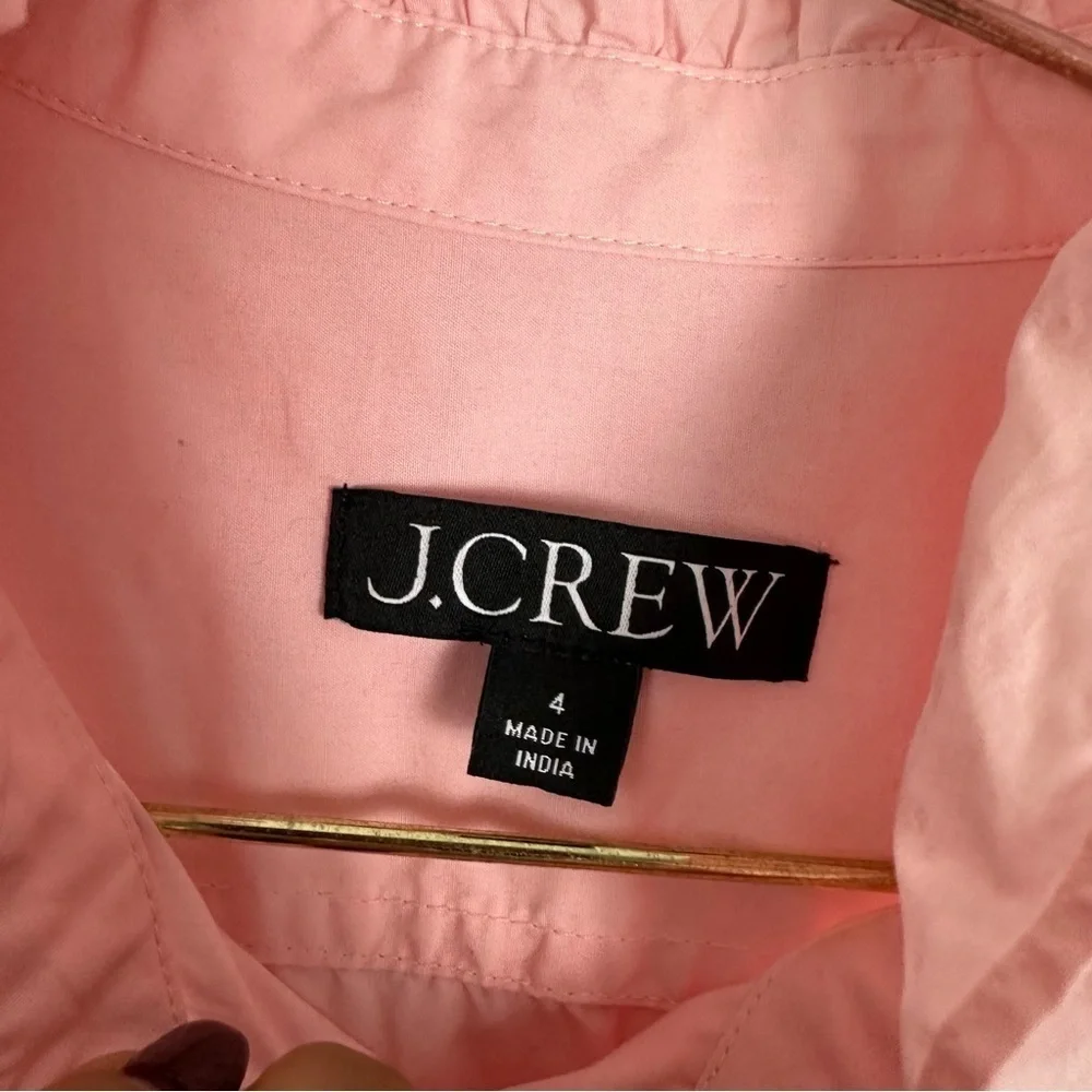 J. Crew Pink Cottage Top In Cotton Poplin Ruffle Trim Size 4
